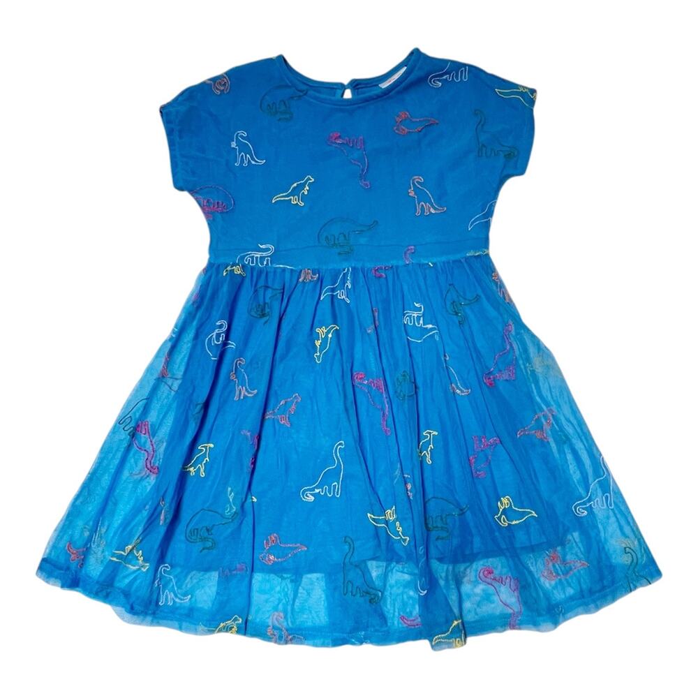 Hanna Andersson Embroidered Dinosaur Tulle Dress Size 8